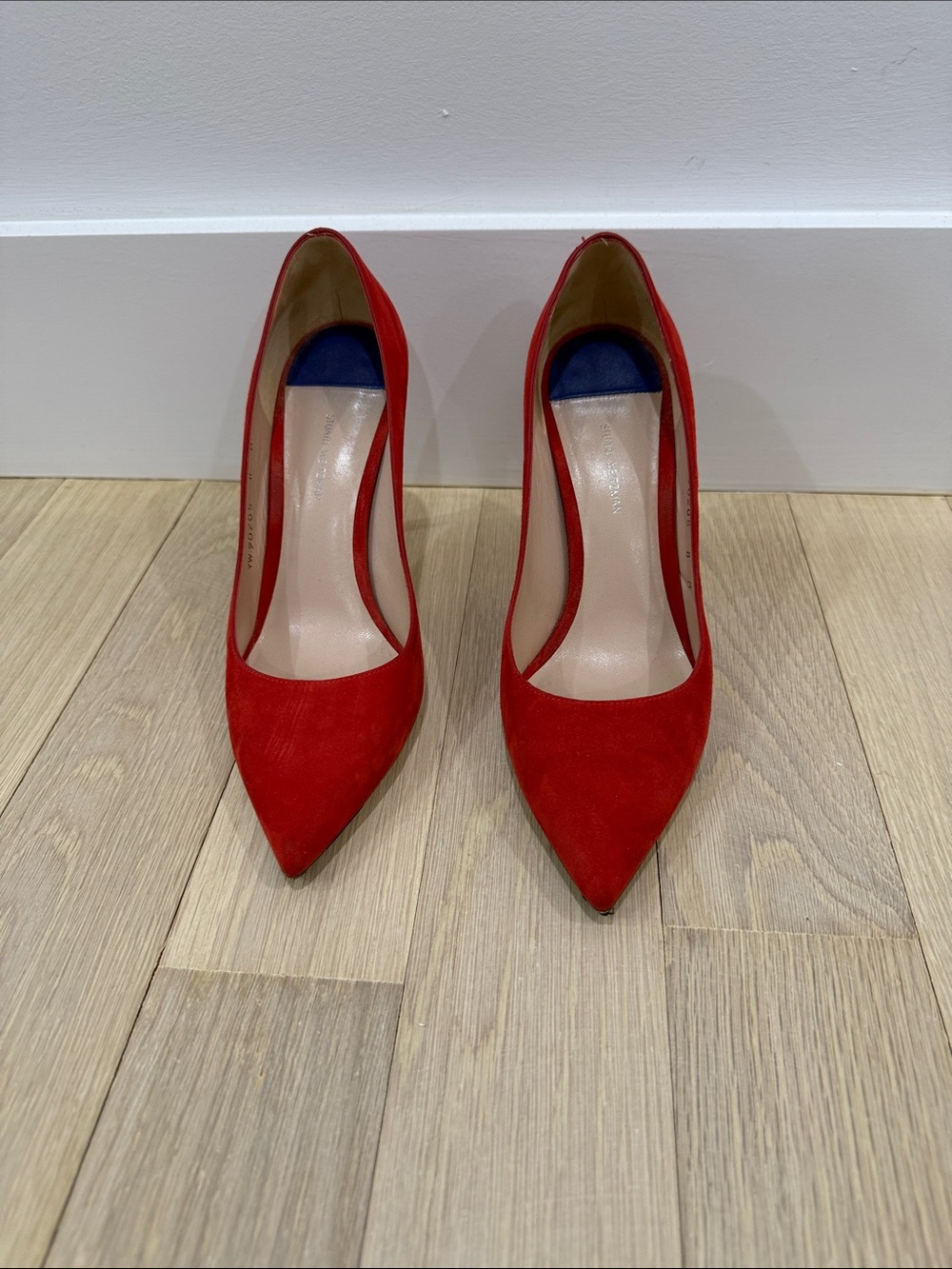 Stuart Weitzman Red Suede Pointed-Toe Pumps